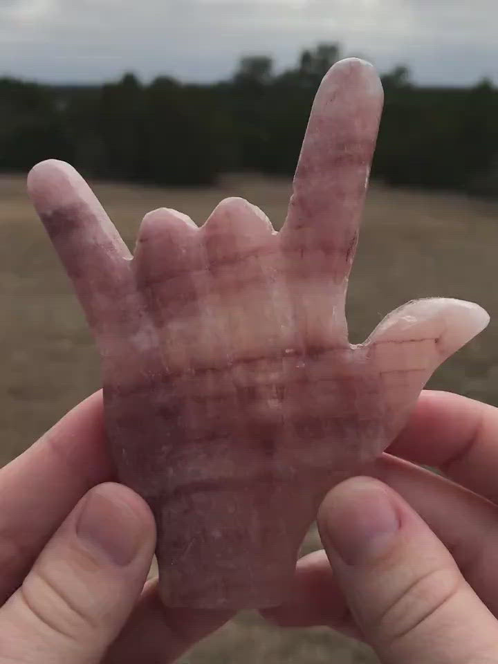 Rose Calcite ASL I Love You Hand